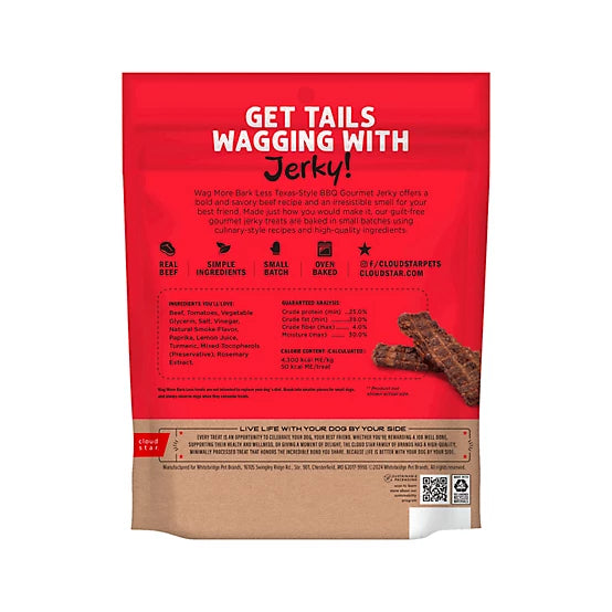 Cloud Star Wag More Bark Less Jerky Grain Free Dog Treats, Texas BBQ Beef, 10 oz.