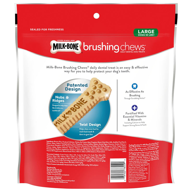 Milk-Bone Brushing Chews Daily Dental Dog Treats, Large, 24.2 Oz. Bag back of pack