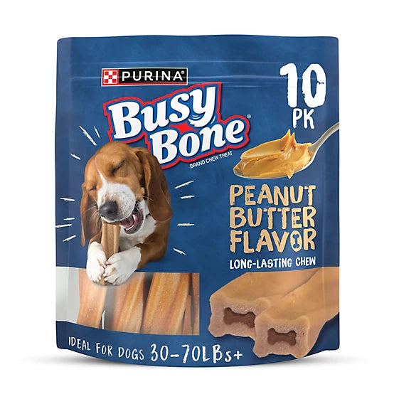Purina Busy Bone Adult Dog Chew Bone Treats, Peanut Butter, 10 ct. Pouch