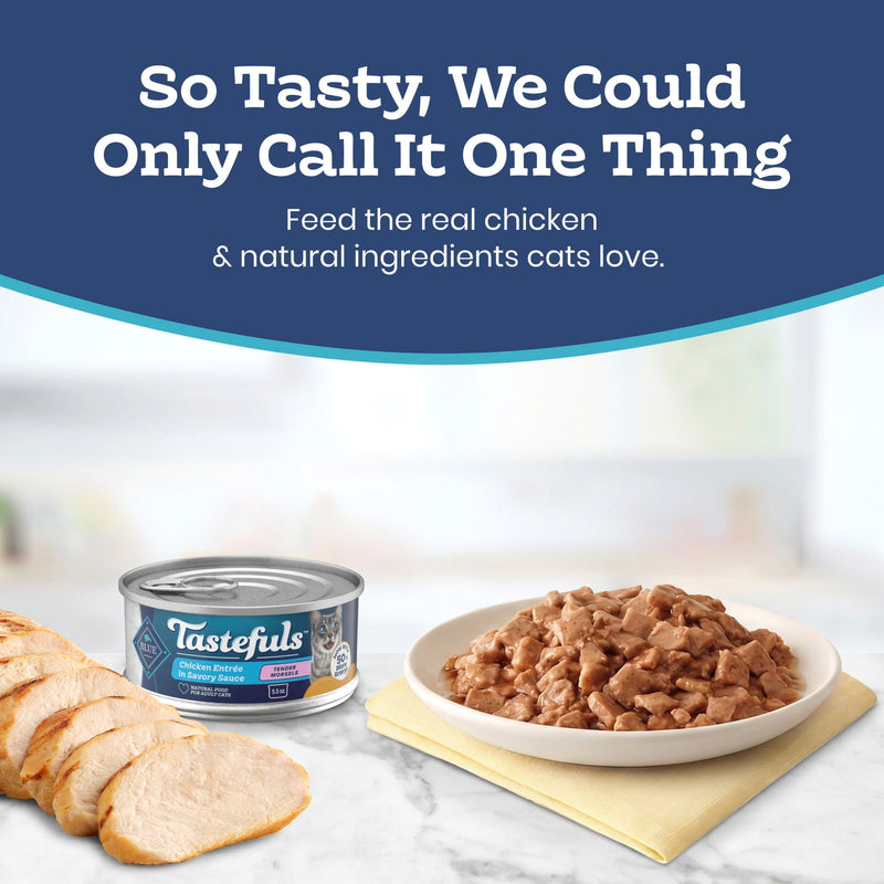 Blue Buffalo Tastefuls Natural Adult Cat Wet Food, Chicken Entrée in Gravy, Morsels, 5.5 oz. Can