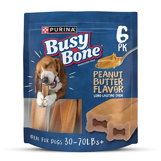 Purina Busy Bone Adult Dog Chew Bone Treats, Peanut Butter, 6 ct. Pouch