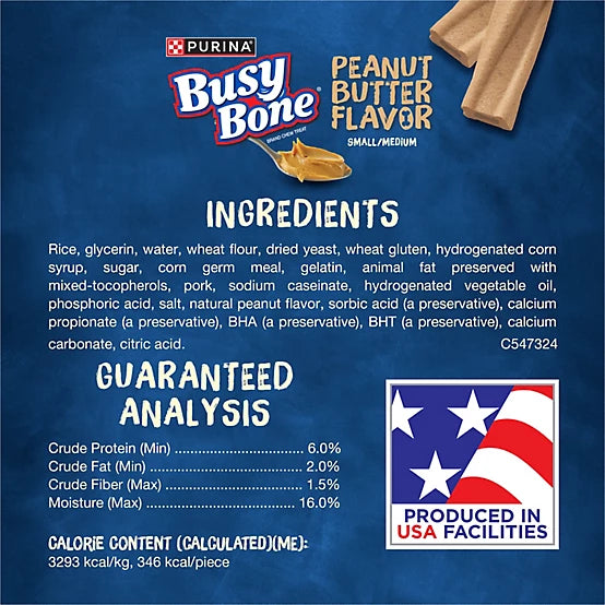 Purina Busy Bone Adult Dog Chew Bone Treats, Peanut Butter, 6 ct. Pouch