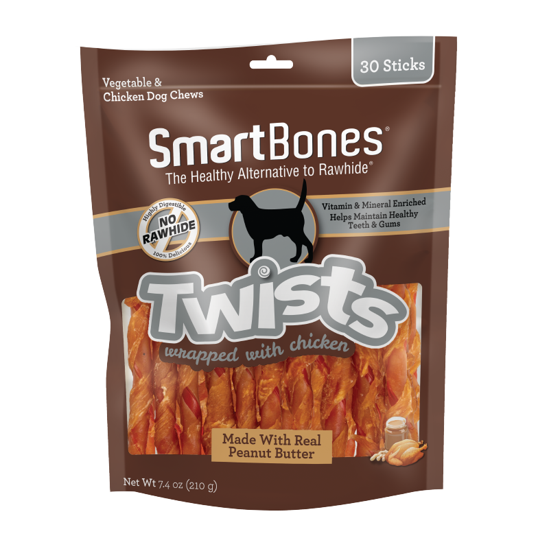 Smartbones Dog Treat Chicken Wrapped Twistz with Peanut Butter 30pk
