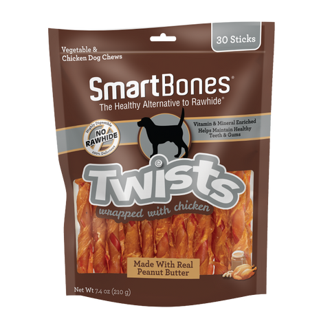 Smartbones Dog Treat Chicken Wrapped Twistz with Peanut Butter 30pk
