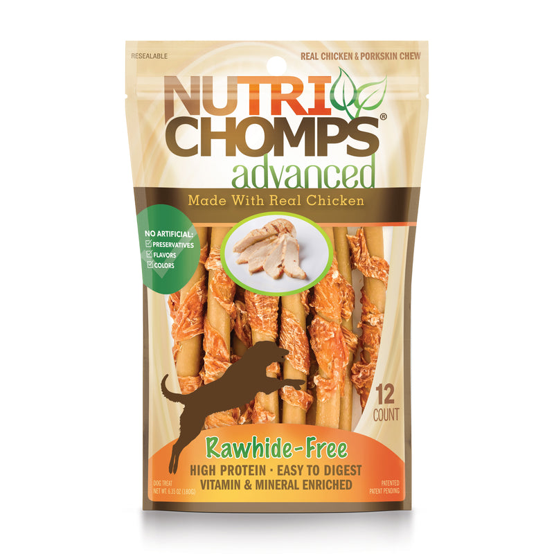 NutriChomps Advanced 6" Chicken Flavor Mini Twists Wrapped with Real Chicken, 12 Count Dog Chews