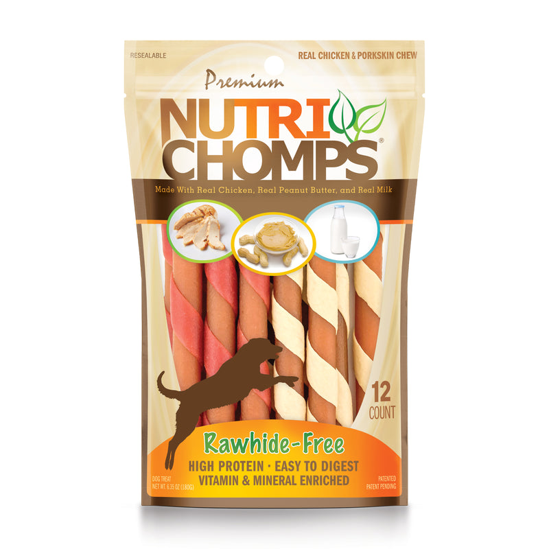 NutriChomps 5-inch Assorted Chicken, Milk and Peanut Butter Wrapped Mini Sticks, 12 Count Dog Chews