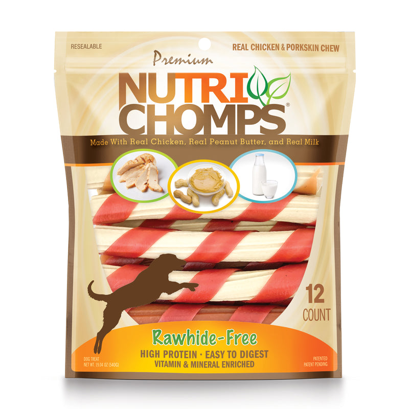 NutriChomps 6-inch Assorted Chicken, Milk and Peanut Butter Wrapped Mini Twists, 12 Count Dog Chews