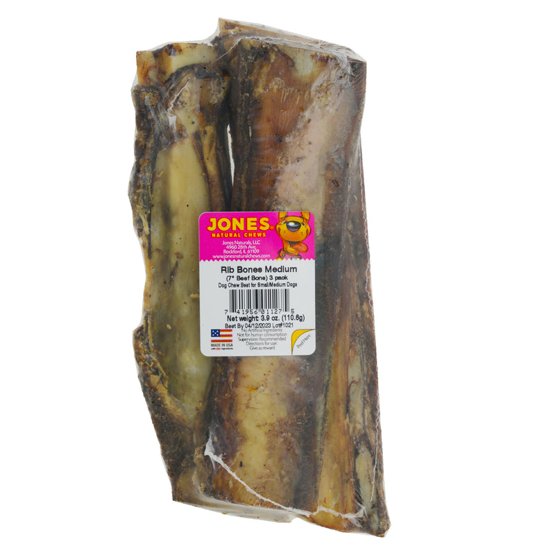 Jones Natural Chews Medium Beef Rib Bone 3 Pack Dog Bone