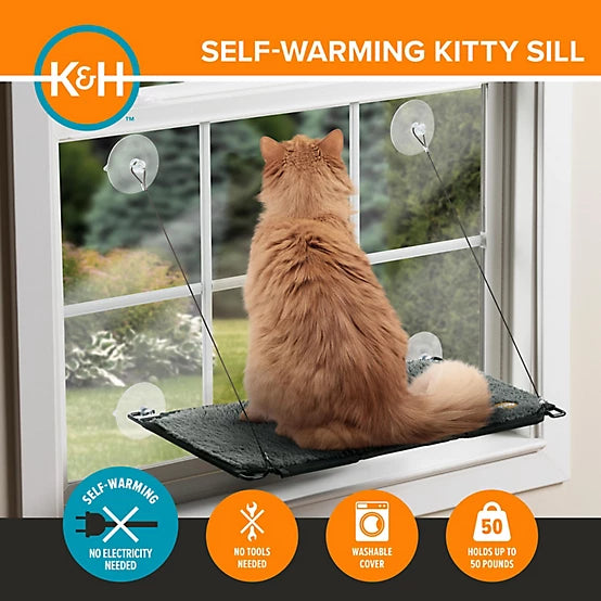 K&H Pet Products Window Lounger Cat Hammock Self-Warming, 12 in. x 23 in.