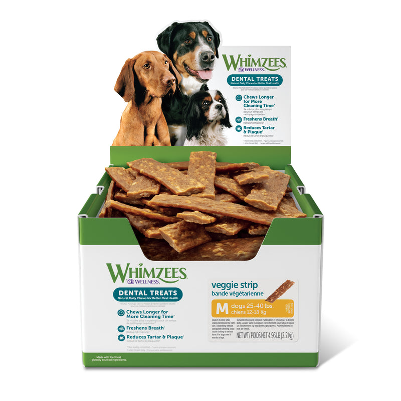 WHIMZEES by Wellness Natural Daily Dental Long Lasting Dog Treats, Medium Veggie Strip