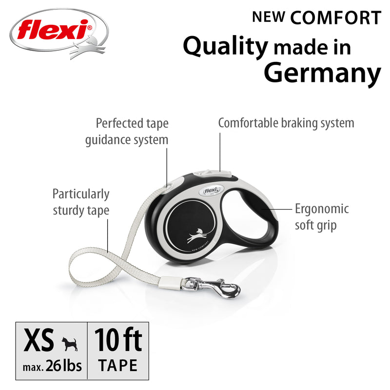 Flexi Comfort 10ft Tape Dog and Cat Leash in Black Grey XSM up to 26lbs