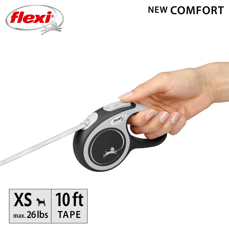 Flexi Comfort 10ft Tape Dog and Cat Leash in Black Grey XSM up to 26lbs