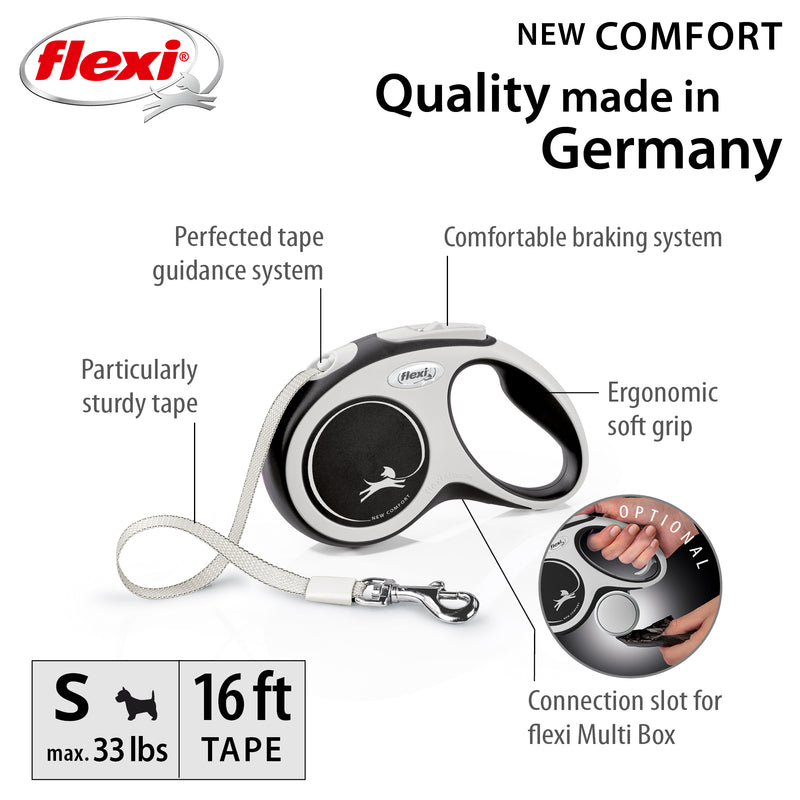 Flexi Comfort 16ft Tape Dog and Cat Leash in Black Grey Small up to 33lbs