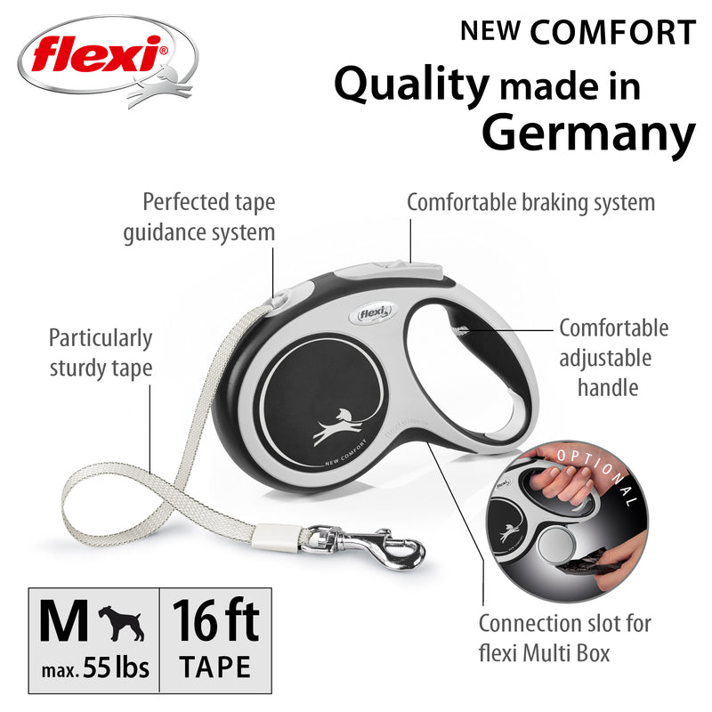 Flexi Comfort 16ft Tape Dog Leash in Black Grey Medium up to 55lbs