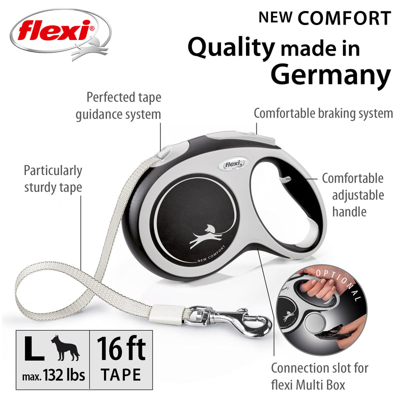 Flexi Comfort 16ft Tape Dog Leash in Black Grey Large up to 110lbs