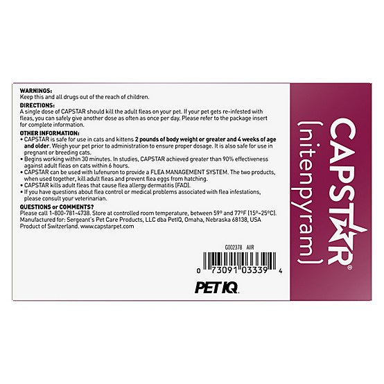Capstar Oral Flea Treatment Tablets for Cats, 6 ct.