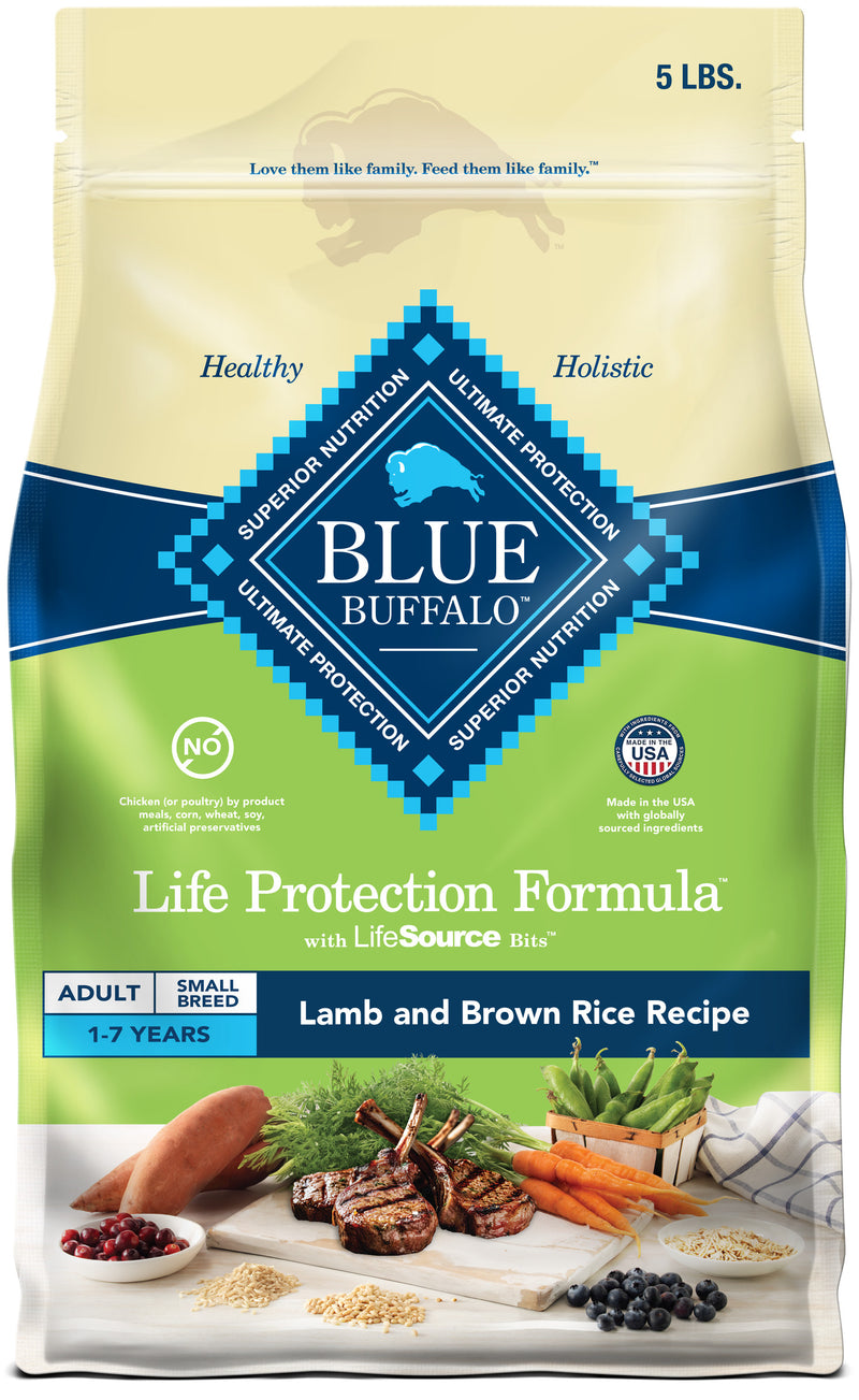 Blue Buffalo Life Protection Formula Adult Small Breed Dry Dog Food, Supports High Energy Needs, Made with Natural Ingredients, Lamb & Brown Rice Recipe, 5-lb Bag