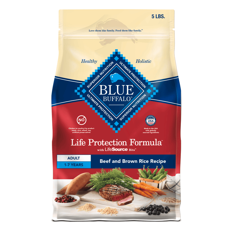 Blue Buffalo Life Protection Formula Adult Dry Dog Food, Helps Build and Maintain Strong Muscles, Made with Natural Ingredients, Beef & Brown Rice Recipe, 5-lb Bag
