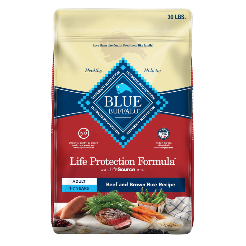 Blue Buffalo Life Protection Formula Adult Dry Dog Food, Helps Build and Maintain Strong Muscles, Made with Natural Ingredients, Beef & Brown Rice Recipe, 30-lb Bag
