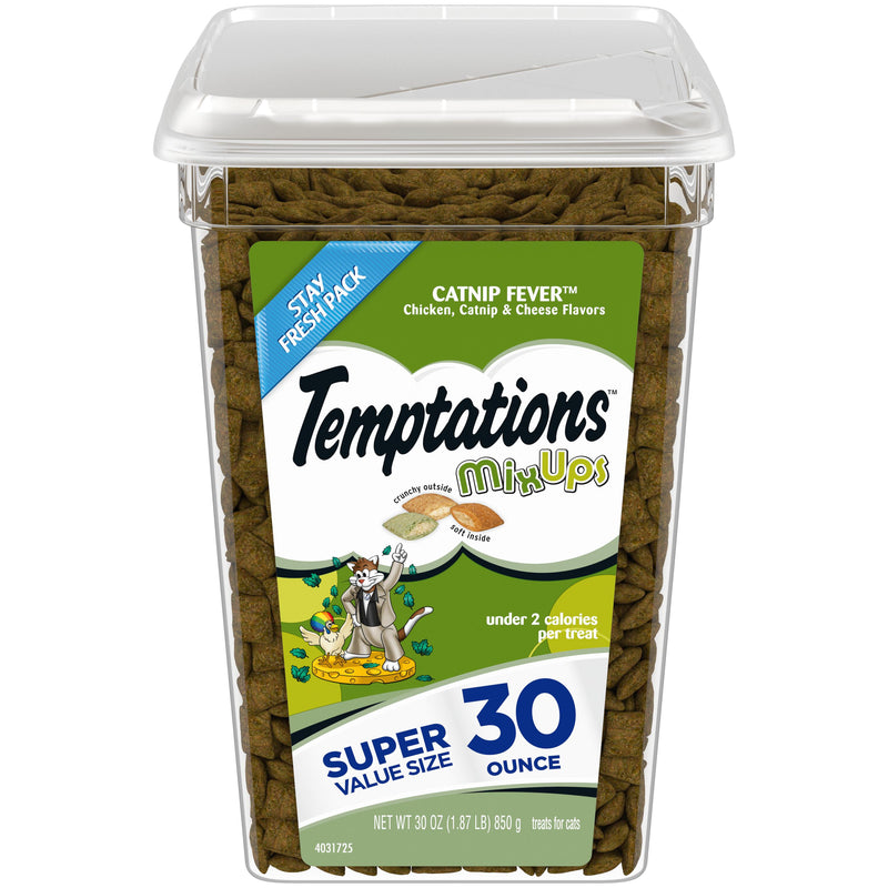 TEMPTATIONS MIXUPS Crunchy and Soft Cat Treats Catnip Fever Flavor, 30 oz. Tub