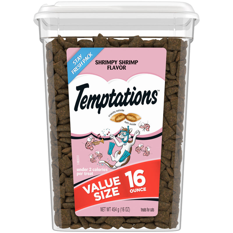 TEMPTATIONS Classic Crunchy and Soft Cat Treats Shrimpy Shrimp Flavor, 16 oz. Tub