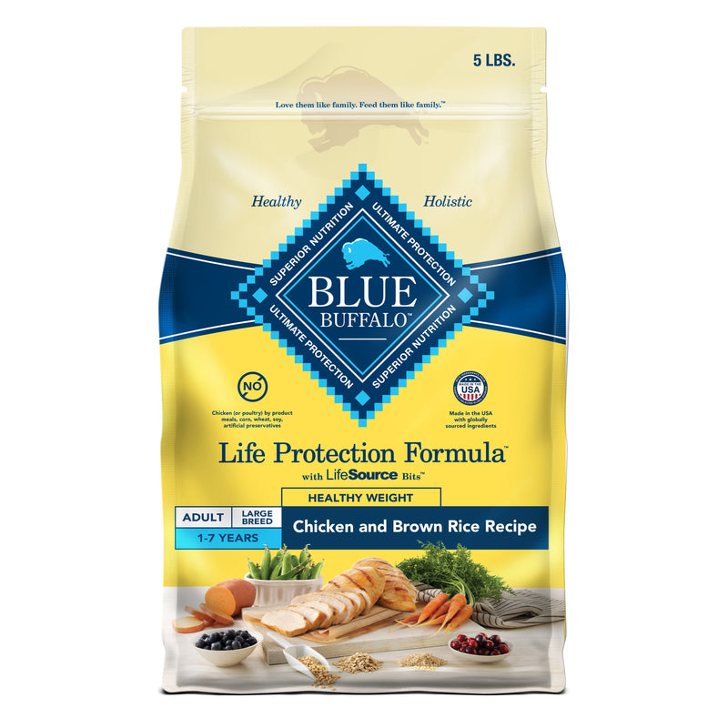 Blue Buffalo Life Protection Formula Healthy Weight Adult Dry Dog Food, Supports an Ideal Weight, Made with Natural Ingredients, Chicken & Brown Rice Recipe, 5-lb Bag