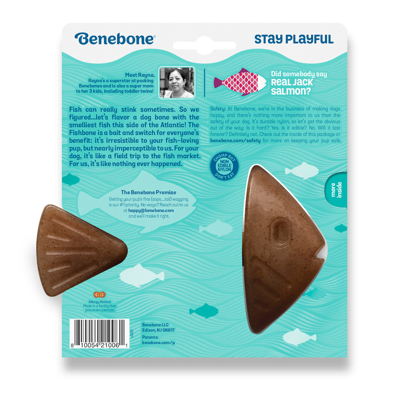 Benebone Fishbone Durable Dog Chew Toy, Real Fish