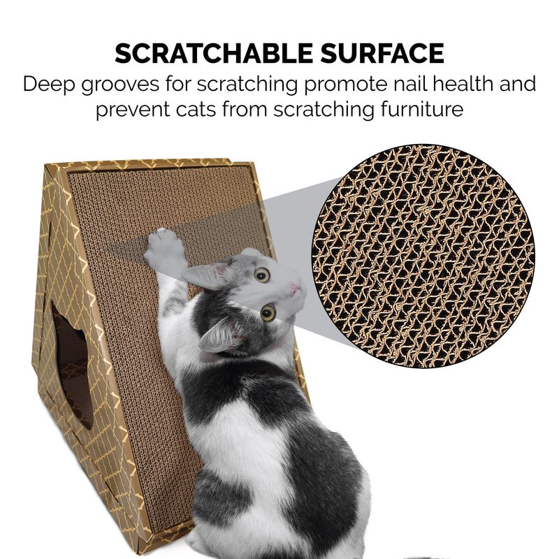 FurHaven Tiger Tent Corrugated Scratcher with Catnip - Tan