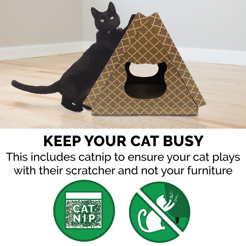 FurHaven Tiger Tent Corrugated Scratcher with Catnip - Tan