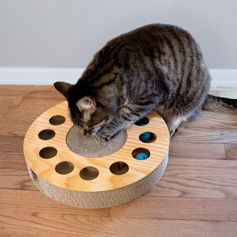 FurHaven Busy Box Corrugated Cat Scratcher with Catnip - Round