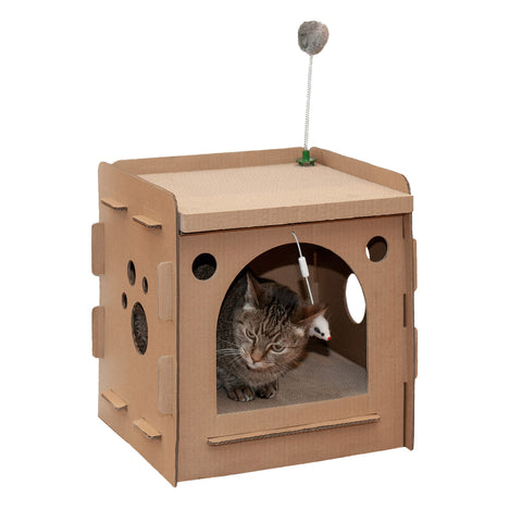 FurHaven Corrugated House Scratcher with Catnip – Condo Hideaway