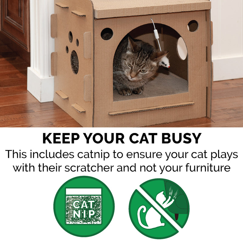 FurHaven Corrugated House Scratcher with Catnip – Condo Hideaway
