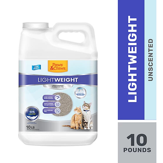 Paws & Claws Lightweight Unscented Clumping Clay with Baking Soda Cat Litter, 10 lb. Jug