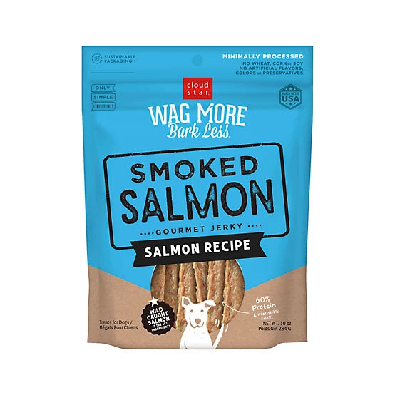 Cloud Star Wag More Bark Less Jerky Dog Treats, Smoked Salmon, 10 oz.