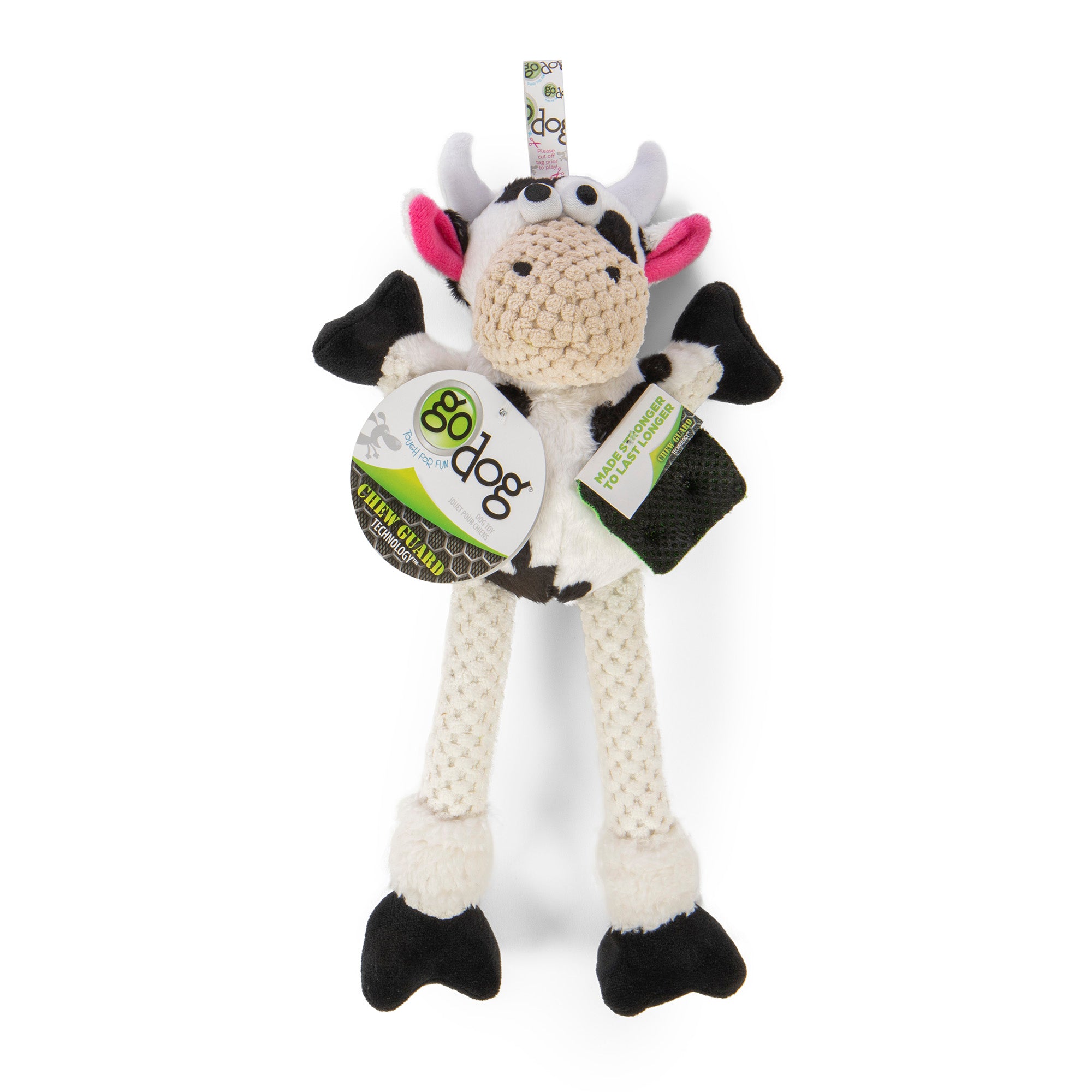 goDog Checkers Skinny Cow Squeaky Plush Dog Toy, Chew Guard