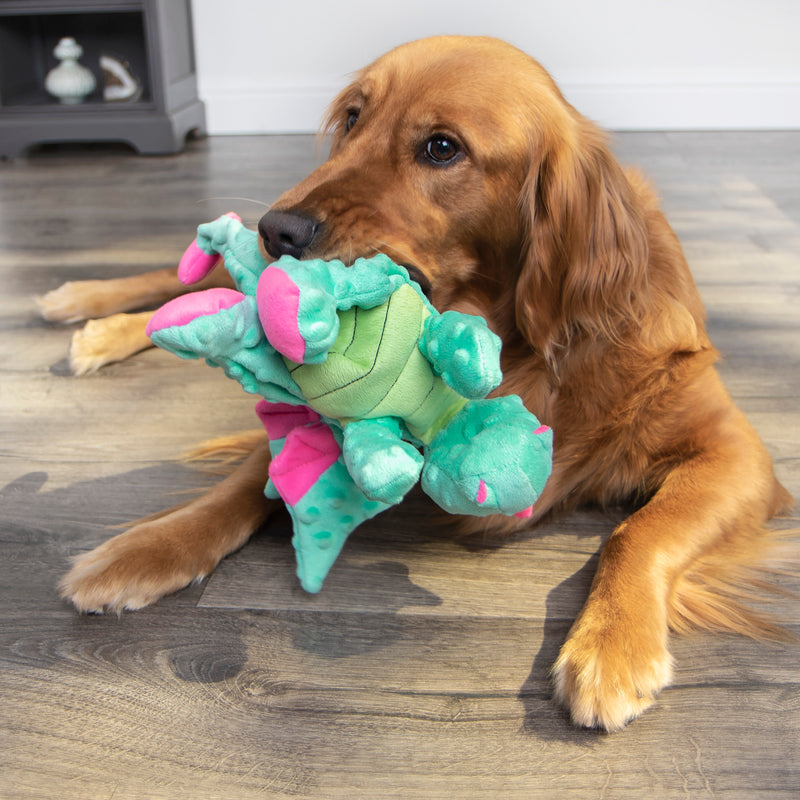 goDog Dragons Squeaky Plush Dog Toy, Chew Guard Technology, Seafoam, Large