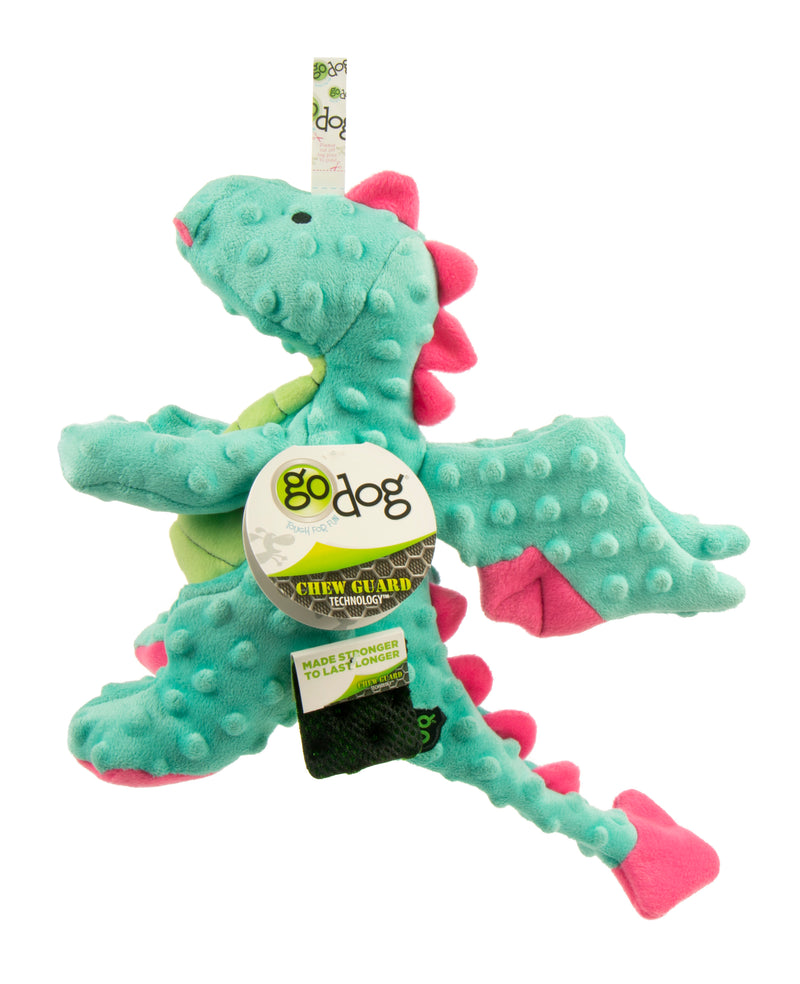 goDog Dragons Squeaky Plush Dog Toy, Chew Guard Technology, Seafoam,