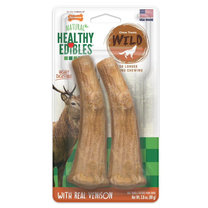 Nylabone Healthy Edibles WILD Antler Natural Long Lasting Venison Flavor Dog Chew Treats Mediaum (Pack of 2)