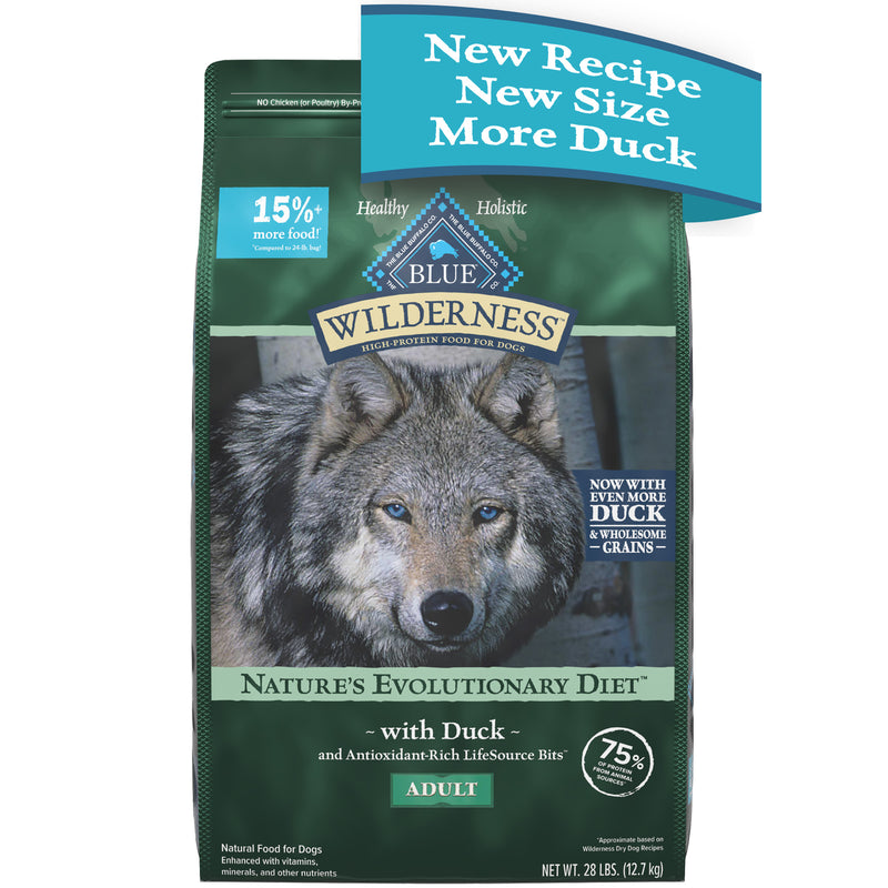 Blue Buffalo Wilderness High Protein Natural Adult Dry Dog Food plus Wholesome Grains, Duck 28 lb. bag