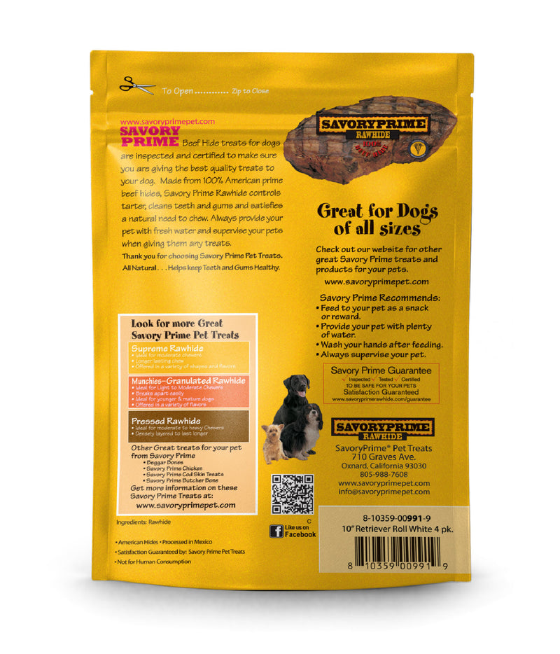 Savory Prime 10” Supreme Retriever Roll White for Dogs - 4 pk