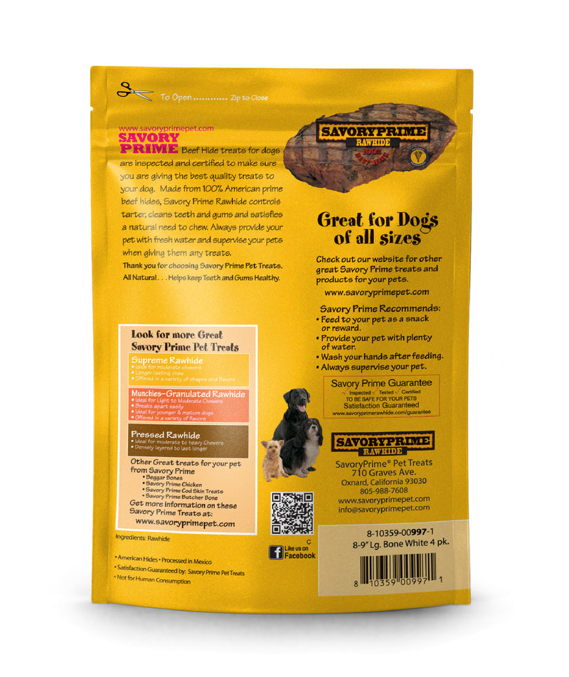 Savory Prime 8-9” Large Bone White for Dogs - 4 pk