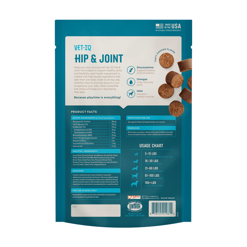 VetIQ Hip & Joint Chews for Dogs, Chicken Flavor, 60 Count