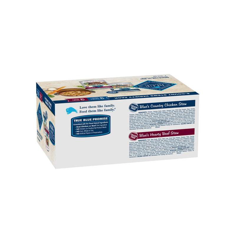 Blue Buffalo Blue's Stew Natural Wet Dog Food, Made with Natural Ingredients, Hearty Beef and Country Chicken Variety Pack, 12.5-oz Cans, 6 Count