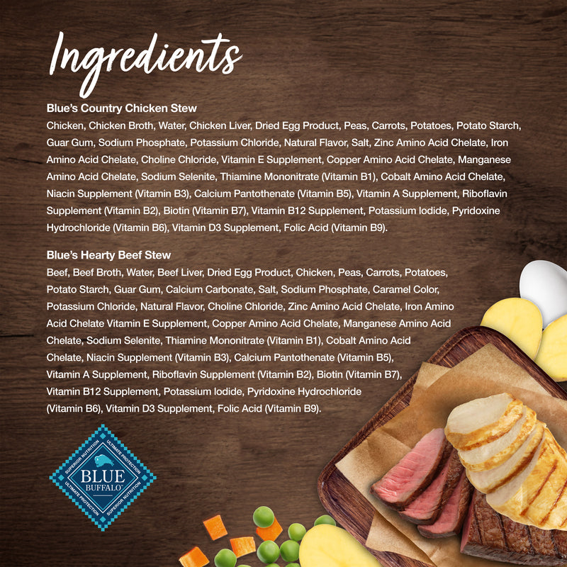 Blue Buffalo Blue's Stew Natural Wet Dog Food, Made with Natural Ingredients, Hearty Beef and Country Chicken Variety Pack, 12.5-oz Cans, 6 Count