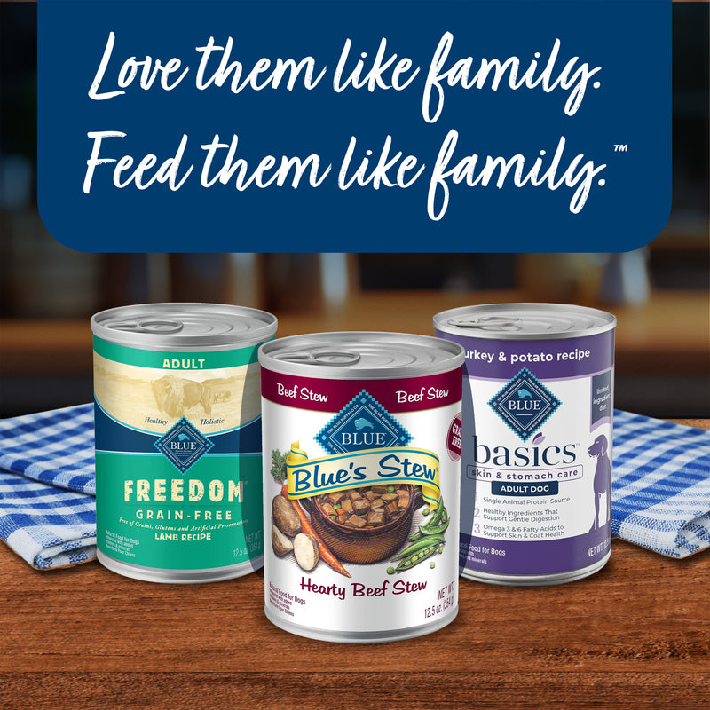 Blue Buffalo Blue's Stew Natural Wet Dog Food, Made with Natural Ingredients, Hearty Beef and Country Chicken Variety Pack, 12.5-oz Cans, 6 Count