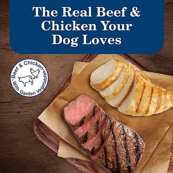 Blue Buffalo Homestyle Recipe Adult Chicken/Beef Dinner with Garden Vegetables Pate Wet Dog Food pk., 12.5 oz., Cans, 6 pk.