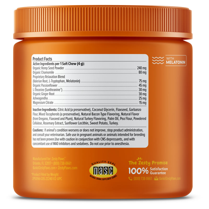 Zesty Paws Advanced Calming Bites w/ Melatonin, Turkey Flavor, 90ct for Dogs