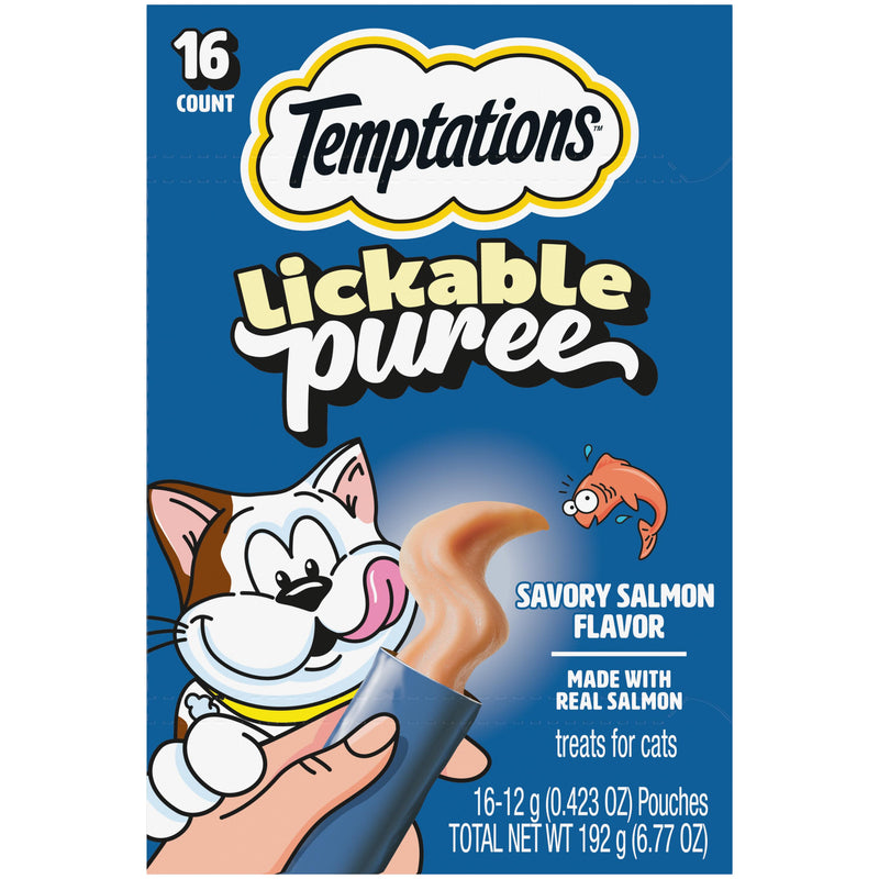 Temptations Creamy Puree Squeezable Lickable Wet Cat Treats with Salmon, 0.42 oz. Tubes, Pack of 16