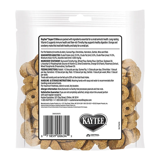 Kaytee Timothy Baked Wellness Cranberry and Orange Biscuit with Vitamin C, Small Animal Treats, 4 oz.
