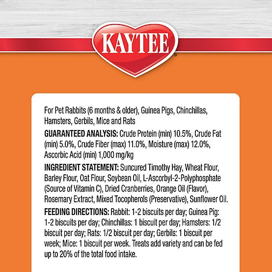 Kaytee Timothy Baked Wellness Cranberry and Orange Biscuit with Vitamin C, Small Animal Treats, 4 oz.